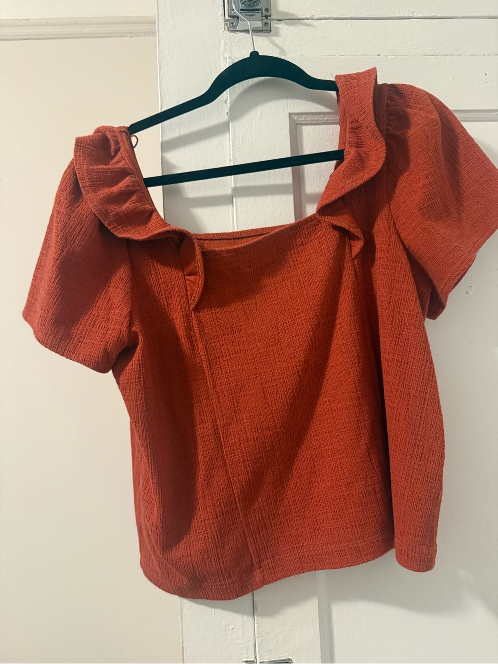 Madewell Rust Textured Ruffle Square-Neck Top - Picture 3 of 3